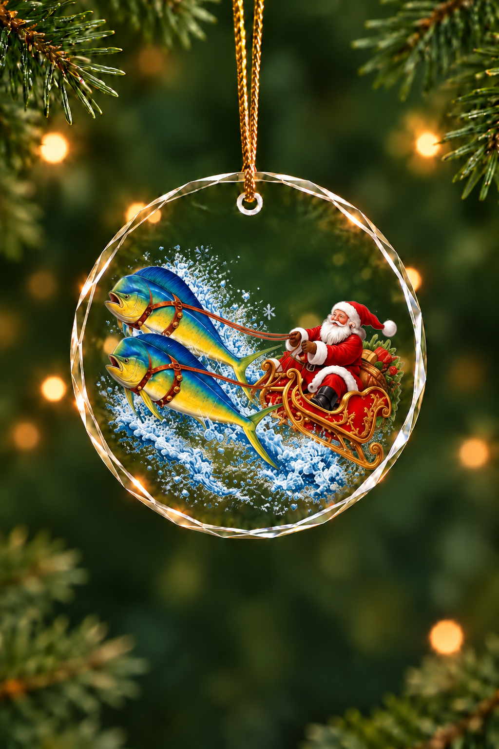 Christmas Mahi Mahi Sleigh - Glass Ornament image 1