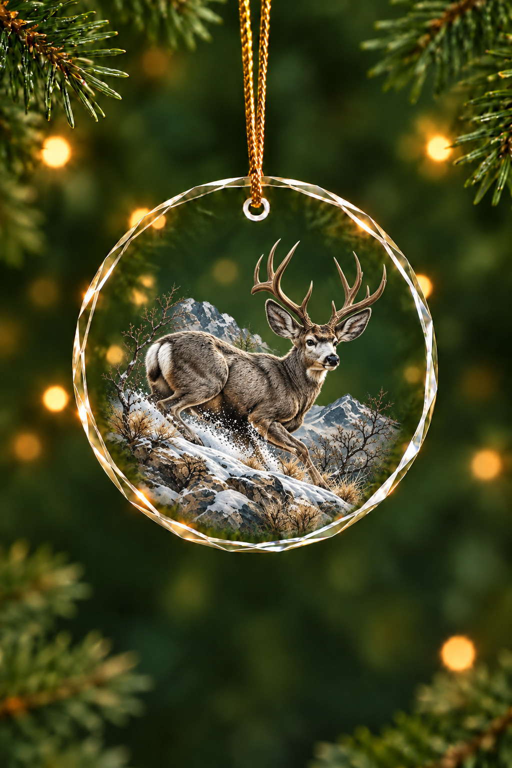 Mule Deer Alpine Frost Ascent - Glass Ornament image 1