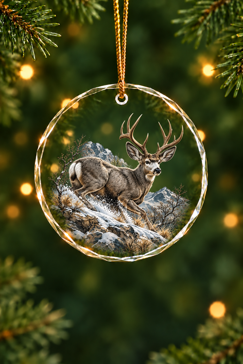 Mule Deer Alpine Frost Ascent - Glass Ornament image 1