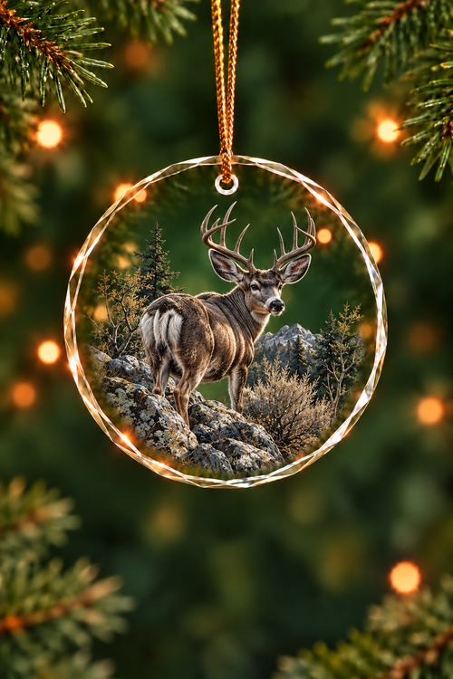 Mule Deer Cold Slate Canyon - Glass Ornament image 1