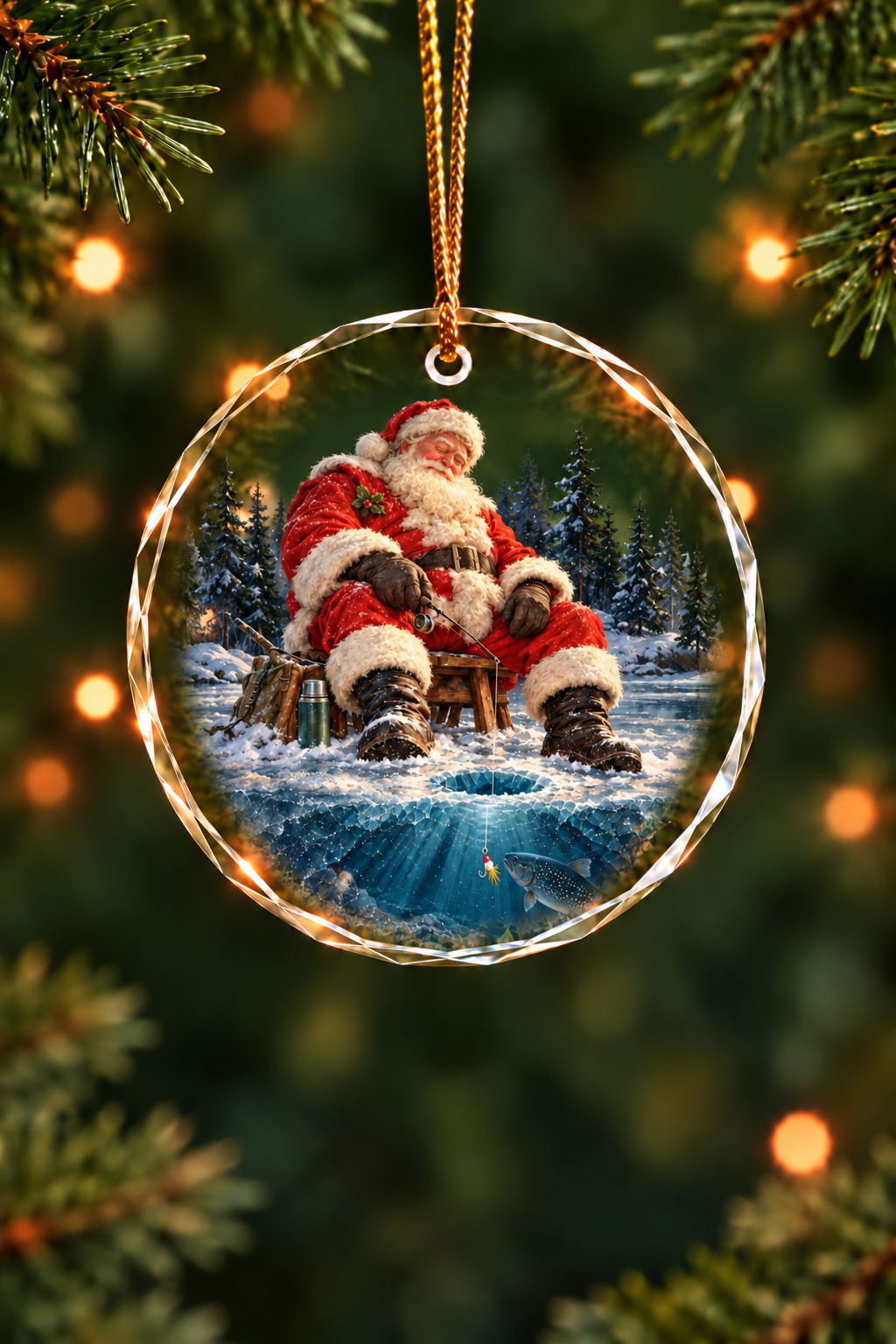 Sleeping Santa Ice Trout - Glass Ornament image 1