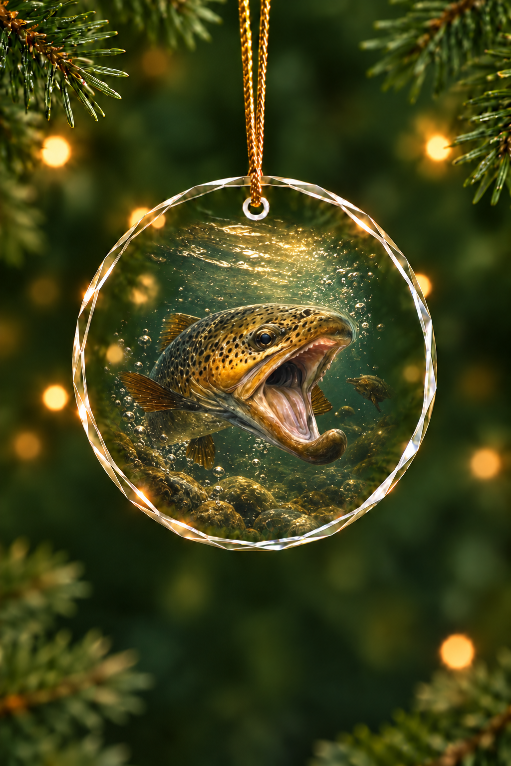 Brown Trout Deep Strike - Glass Ornament image 1