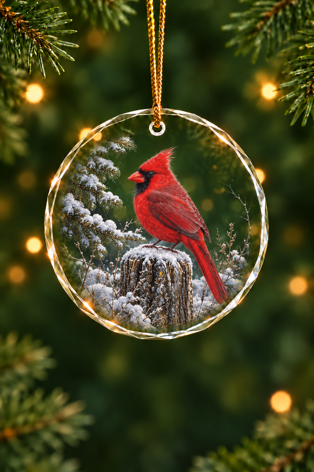 Crimson Cardinal Frost Haven - Glass Ornament image 1