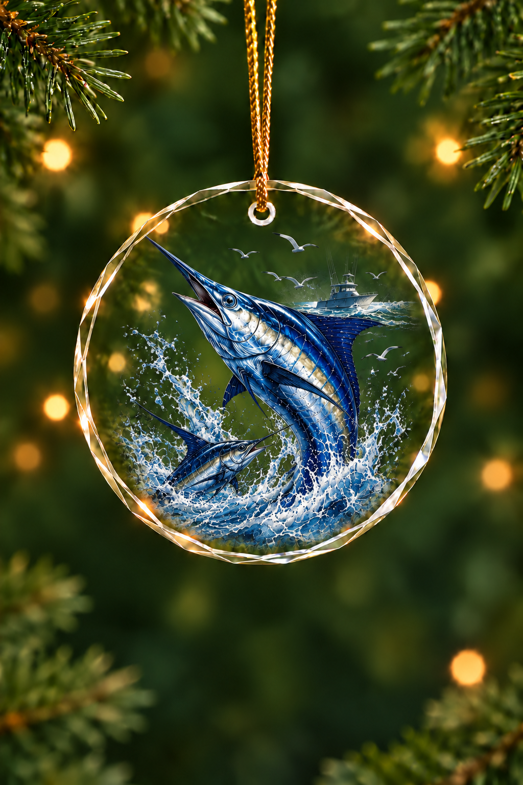 Bluewater Marlin Strike - Glass Ornament image 1