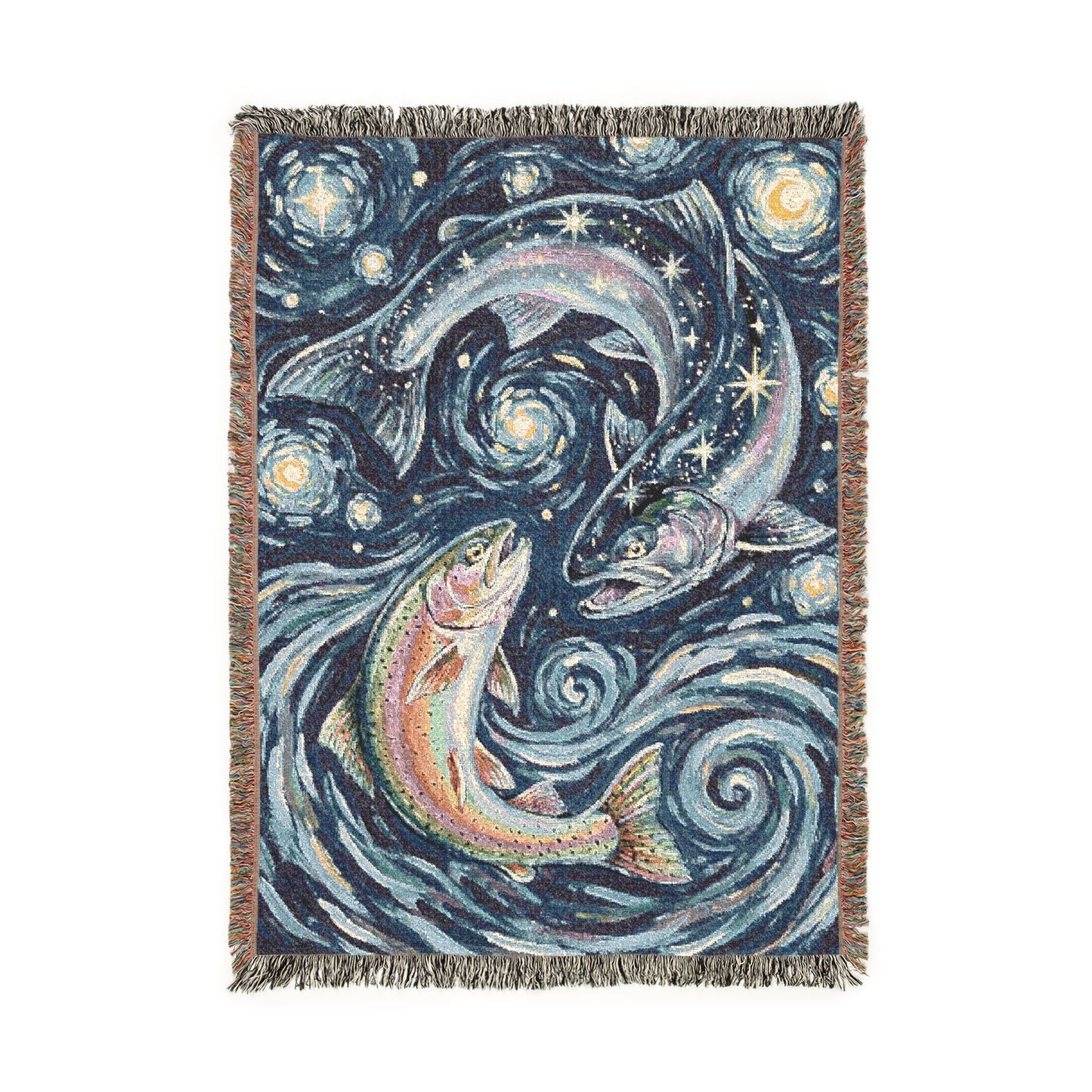 Celestial Trout Dance Woven Lodge Throw Blanket