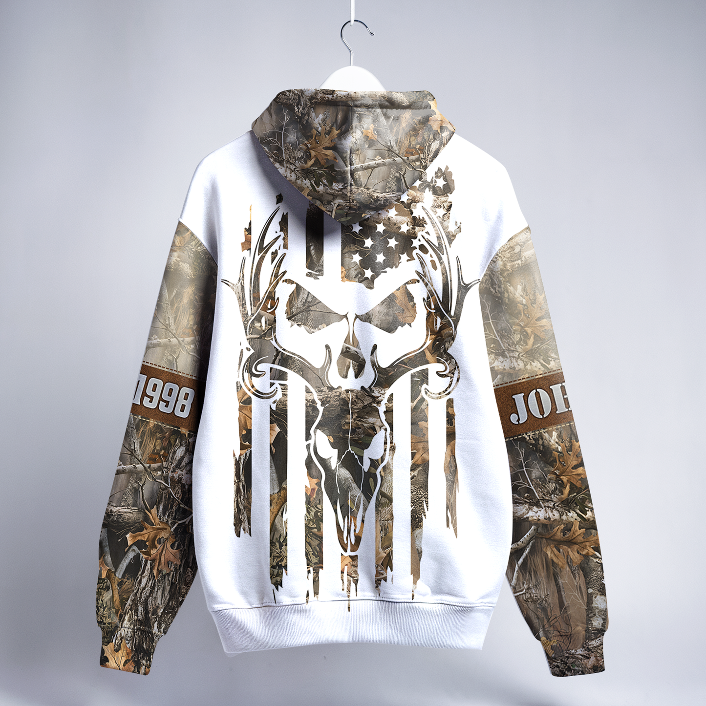 Deer Hunting Hoodie - Skull Camo & US Flag Design