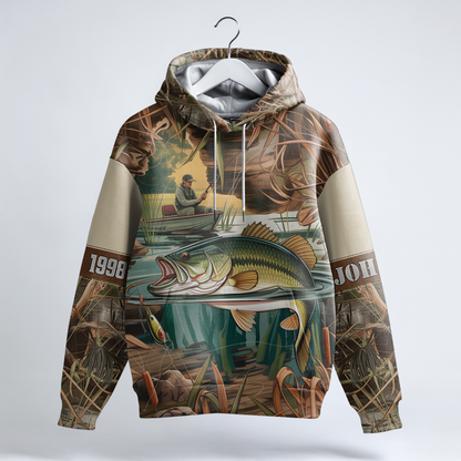 Vintage Bass Fishing Personalized Hoodie
