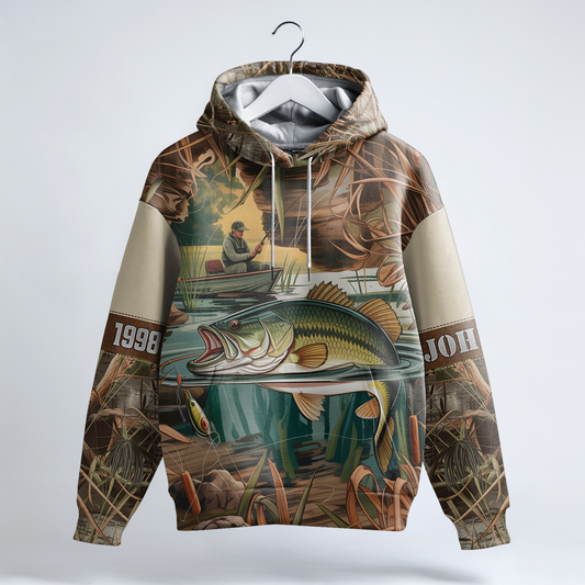 Vintage Bass Fishing Personalized Hoodie