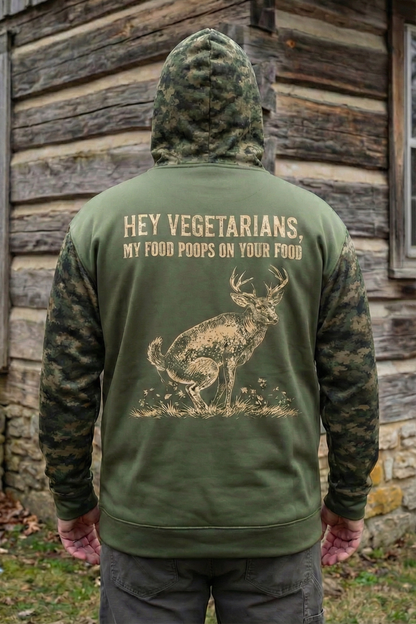Performance Hunting Fleece-Lined Hoodie - Hey Vegetarians Hunting Joke – HV2Q