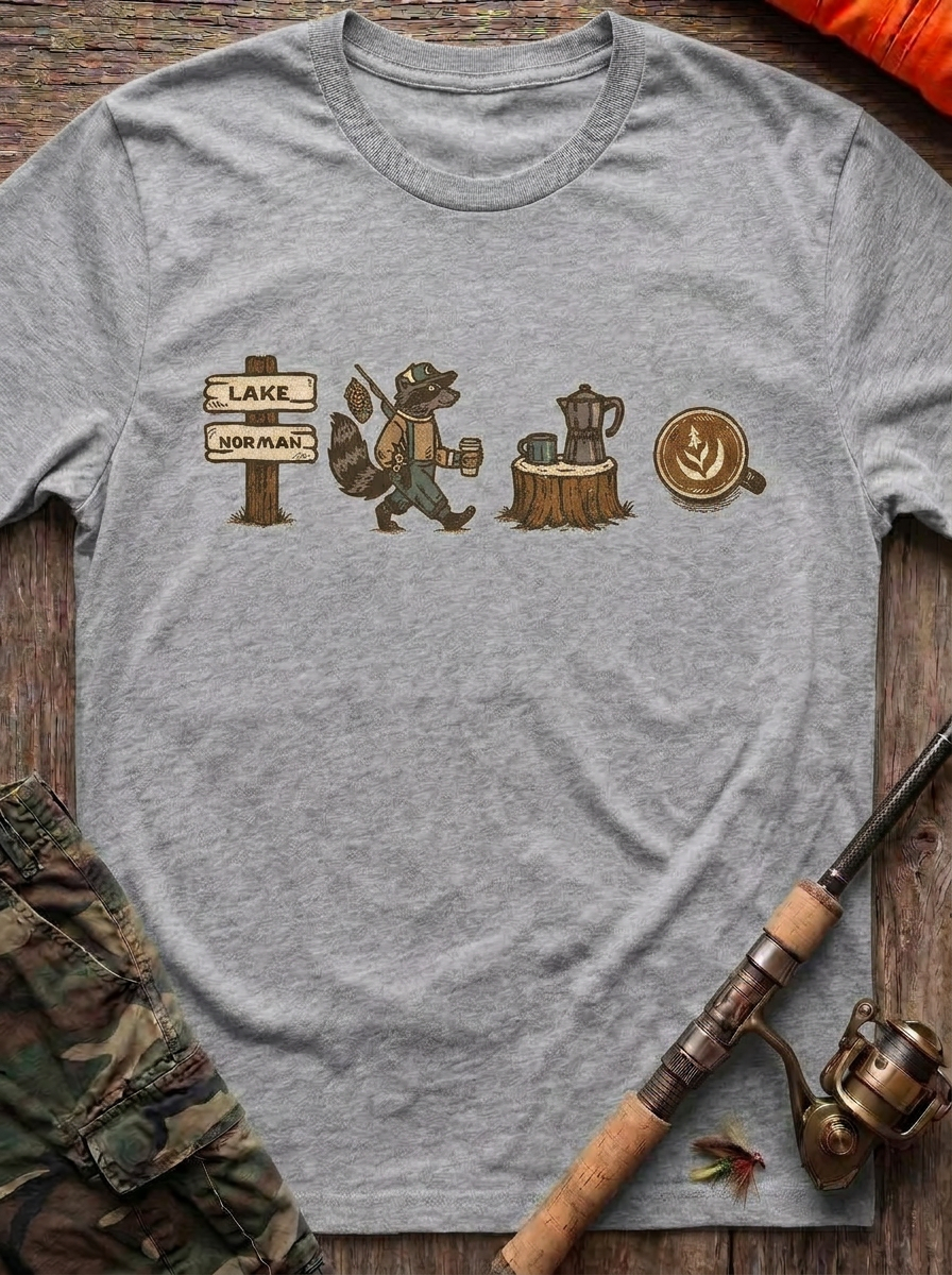 Lake Camp Raccoon Fishing T-Shirt