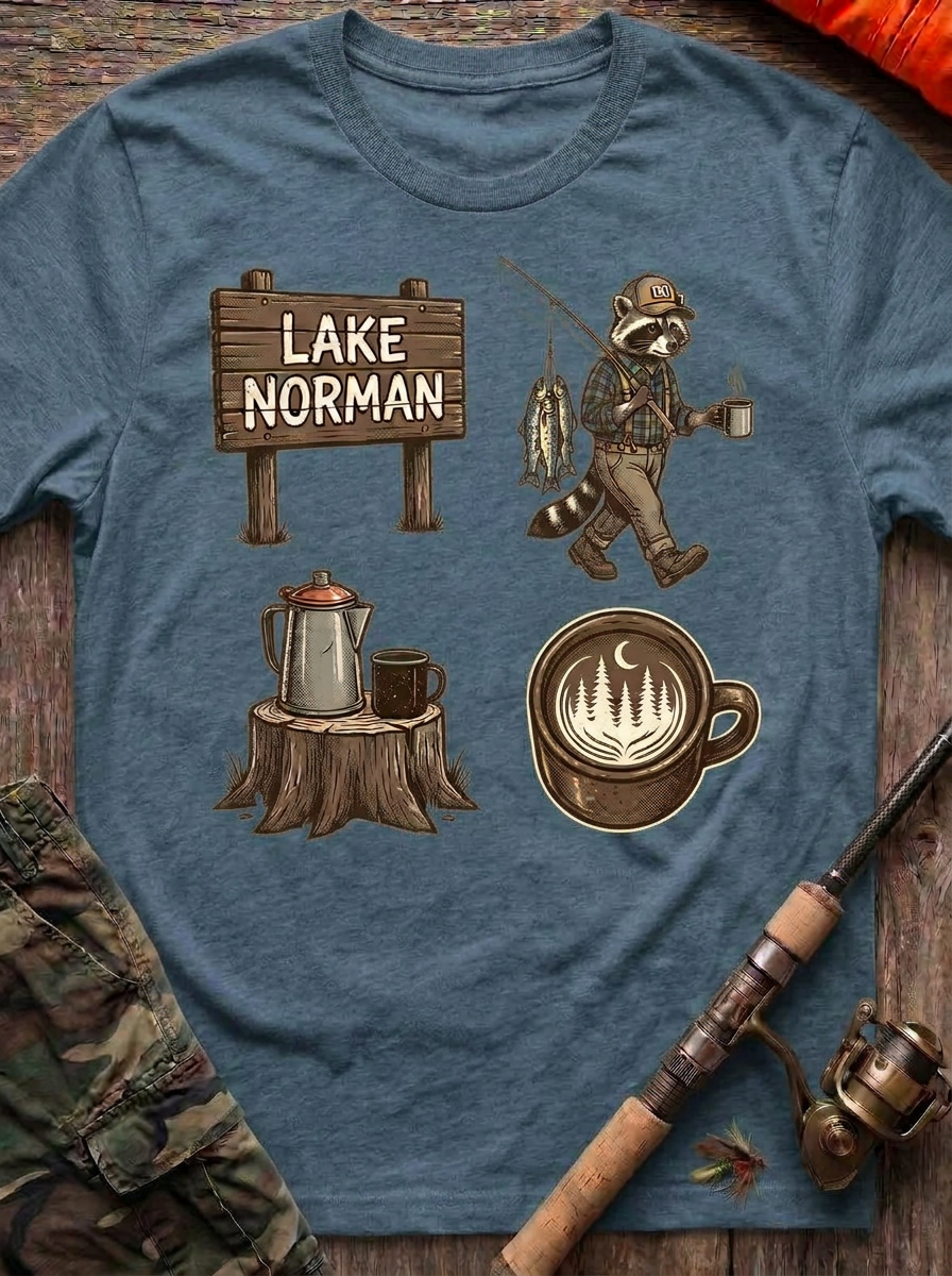 Lake Norman Raccoon Morning Fishing T-Shirt