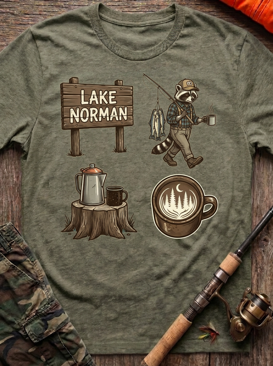 Lake Norman Raccoon Morning Fishing T-Shirt