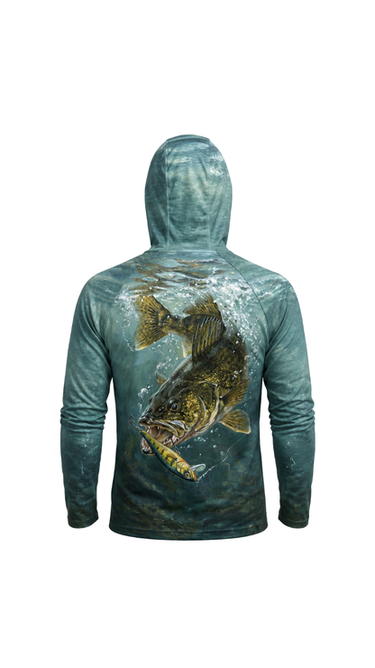 AirLite Fishing Sun Hoodie - Cold Teal Walleye - MHL39 image 5