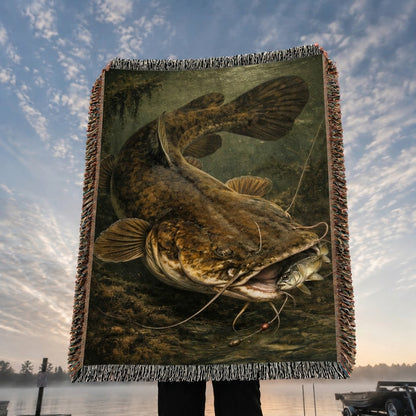 Flathead Catfish Woven Lodge Throw Blanket