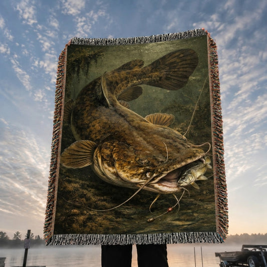 Flathead Catfish Woven Lodge Throw Blanket
