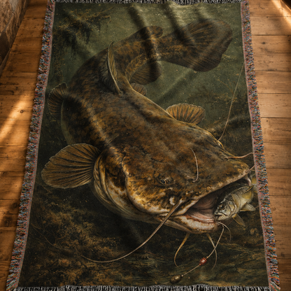Flathead Catfish Woven Lodge Throw Blanket