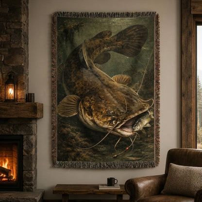 Flathead Catfish Woven Lodge Throw Blanket