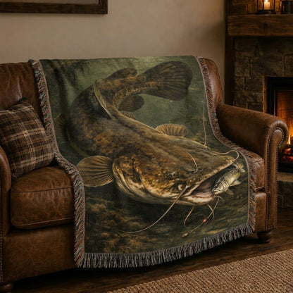 Flathead Catfish Woven Lodge Throw Blanket