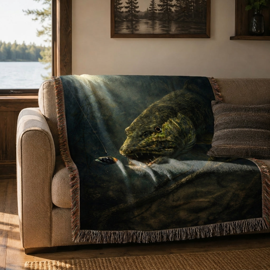 Northern Pike Woven Lodge Throw Blanket