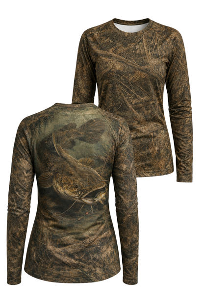 Performance Fishing Female Long Sleeve - Stillwater Catfish - PGH01 two shirts front artwork