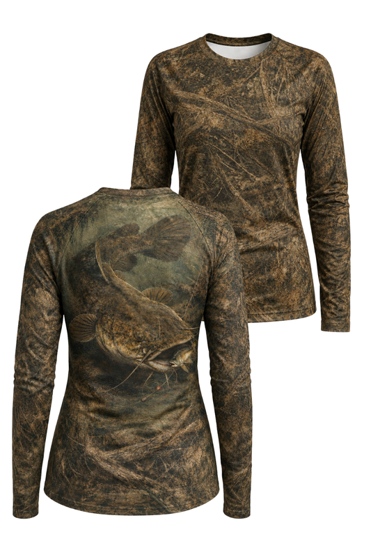Performance Fishing Female Long Sleeve - Stillwater Catfish - PGH01 two shirts front artwork