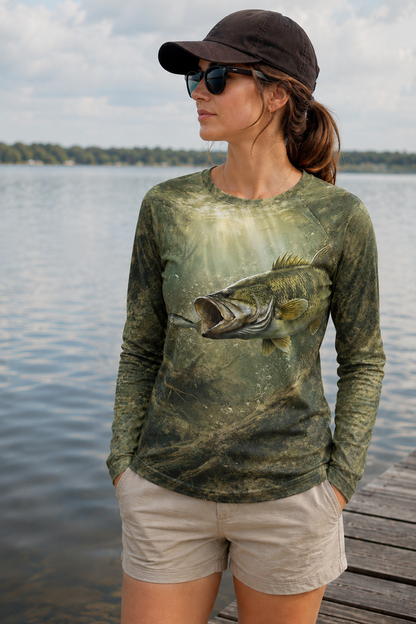 Performance Fishing Female Long Sleeve - Timber Bass Sunray - PGH03 lifestyle artwork side