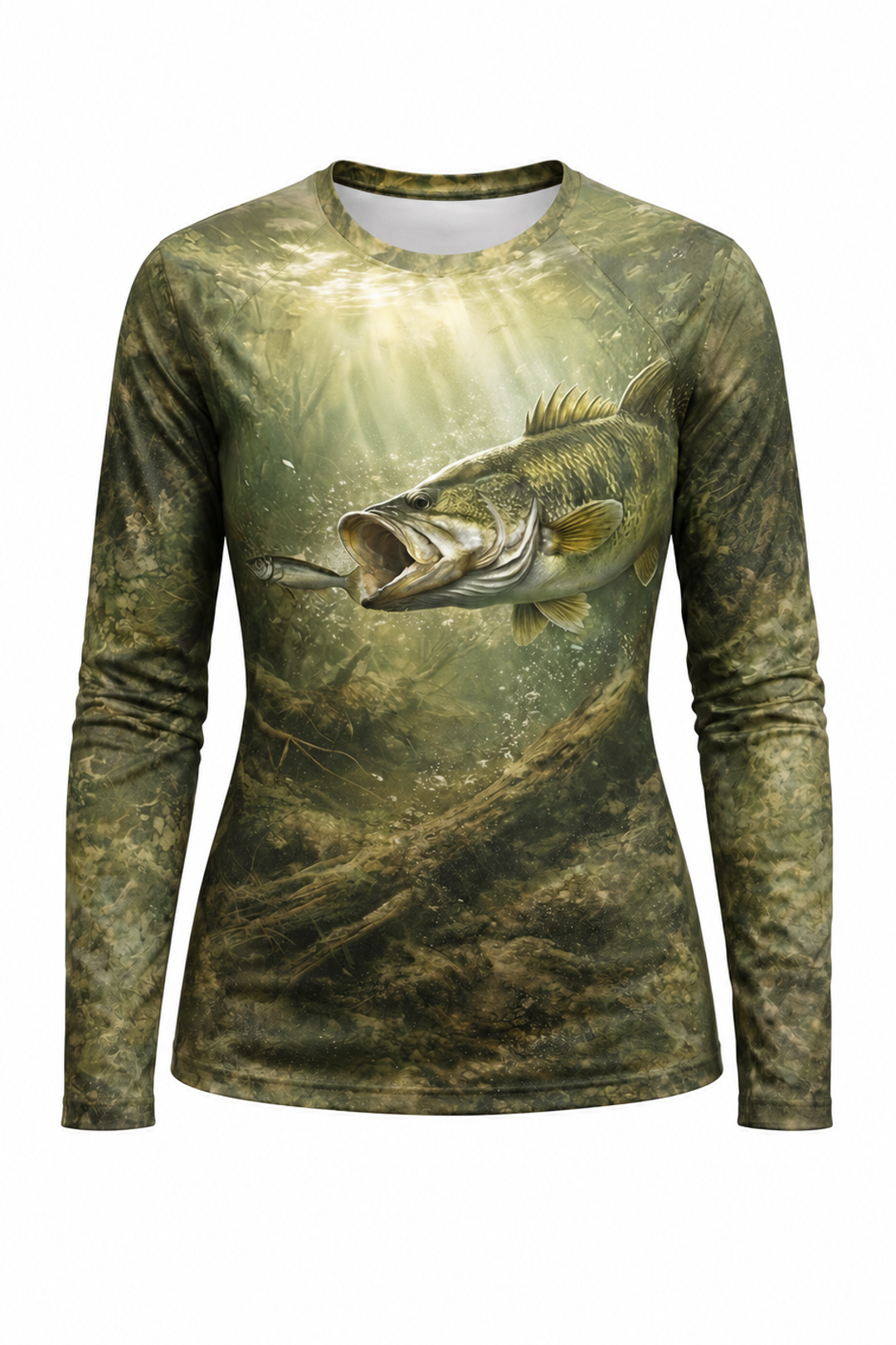Performance Fishing Female Long Sleeve - Timber Bass Sunray - PGH03 mockup artwork side