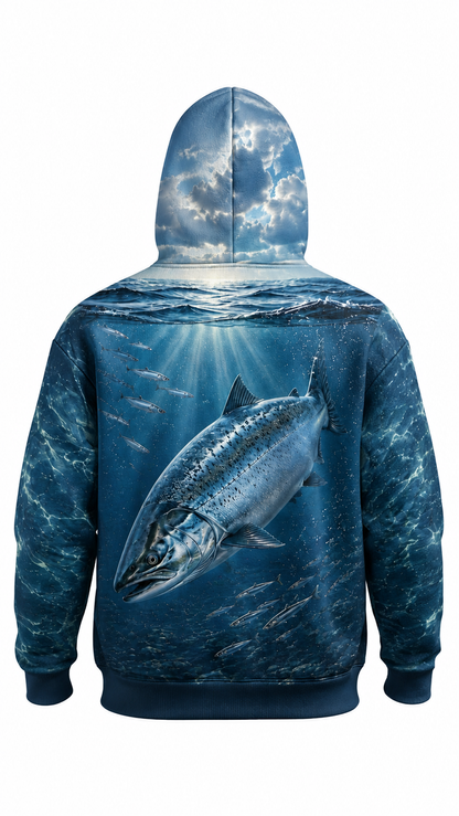 Performance Fishing Fleece-Lined Hoodie - River Salmon Depths - AUH02 image 1