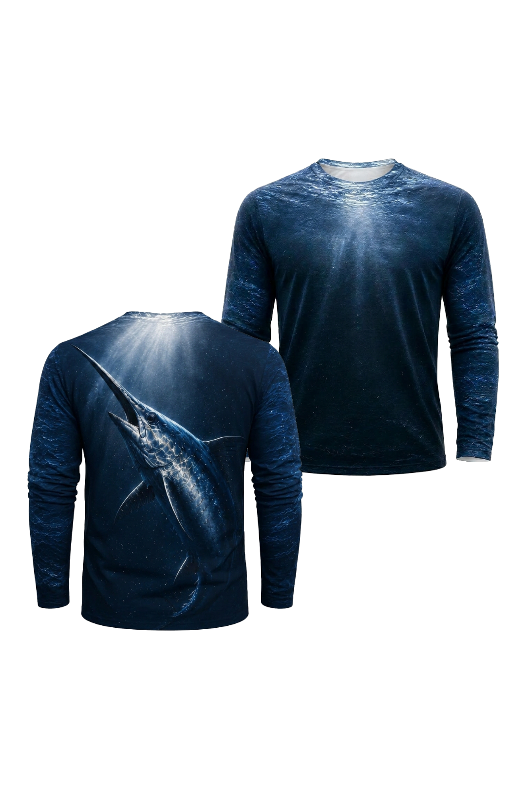 Performance Fishing Long Sleeve - Abyss Light Marlin - RS05 two shirts front artwork