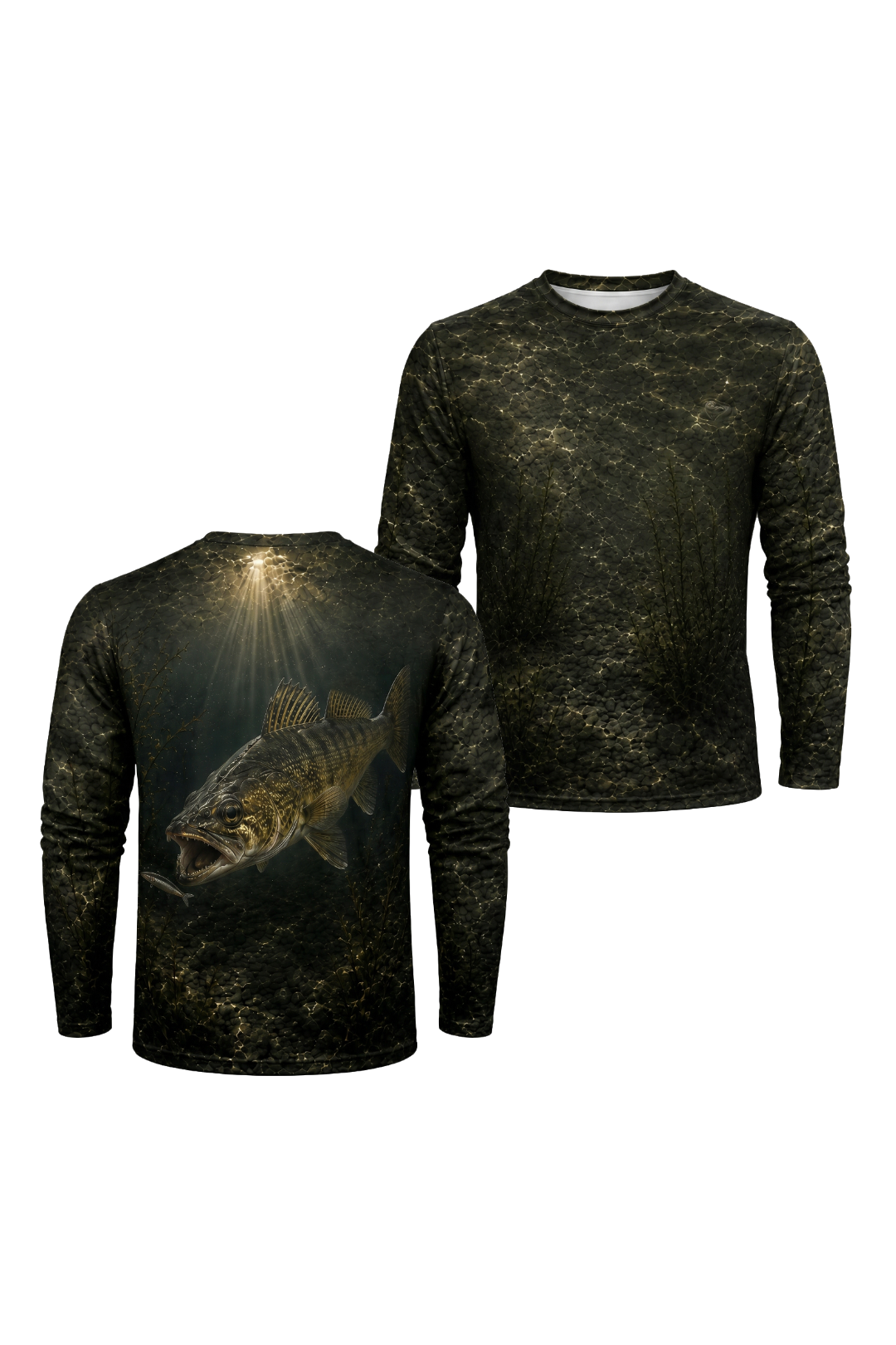 Performance Fishing Long Sleeve - Abyssal Sunburst Walleye - TBT119 two shirts front artwork