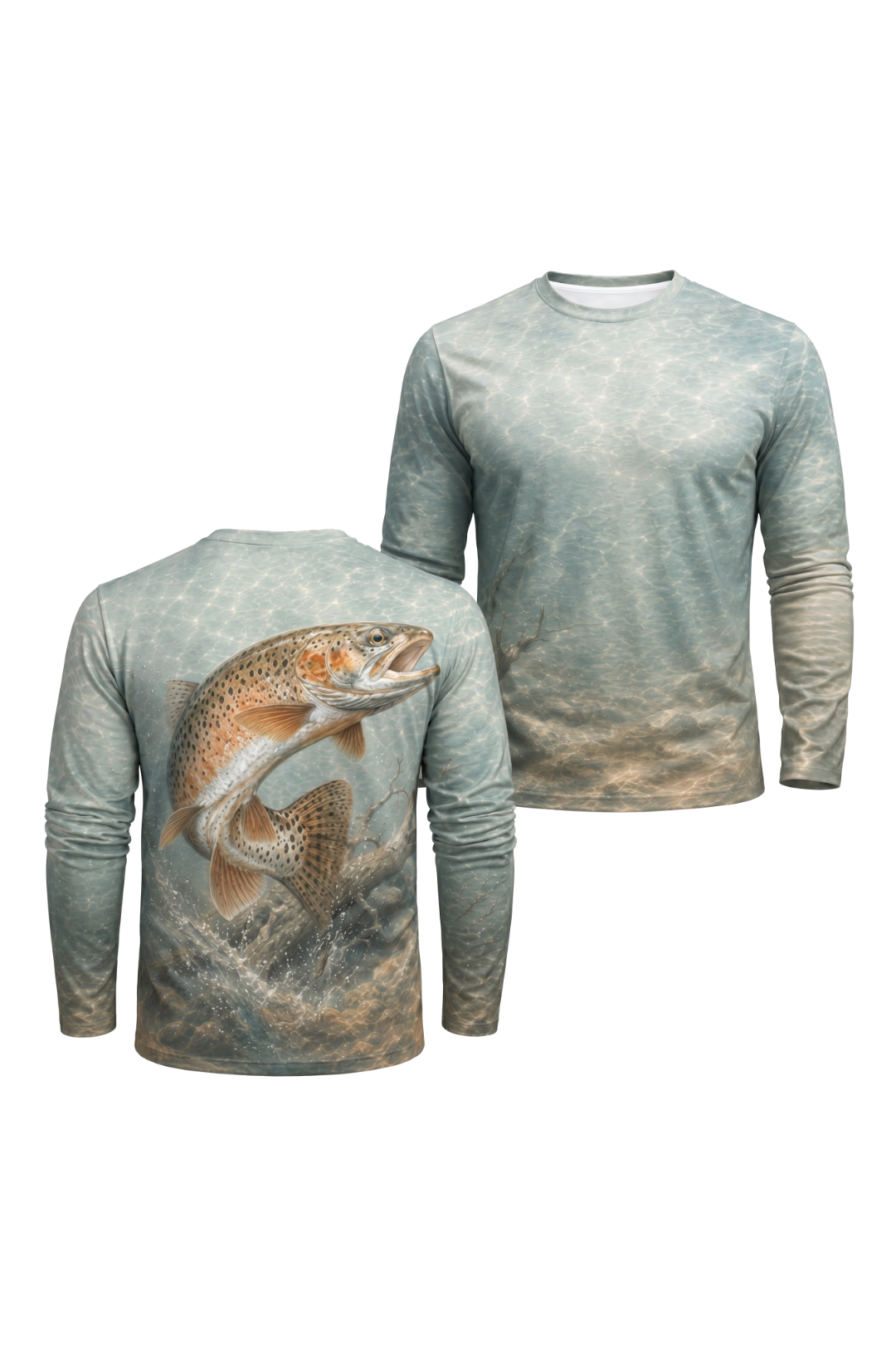 Performance Fishing Long Sleeve - Alkaline Trout Drift - AOF66 two shirts front artwork