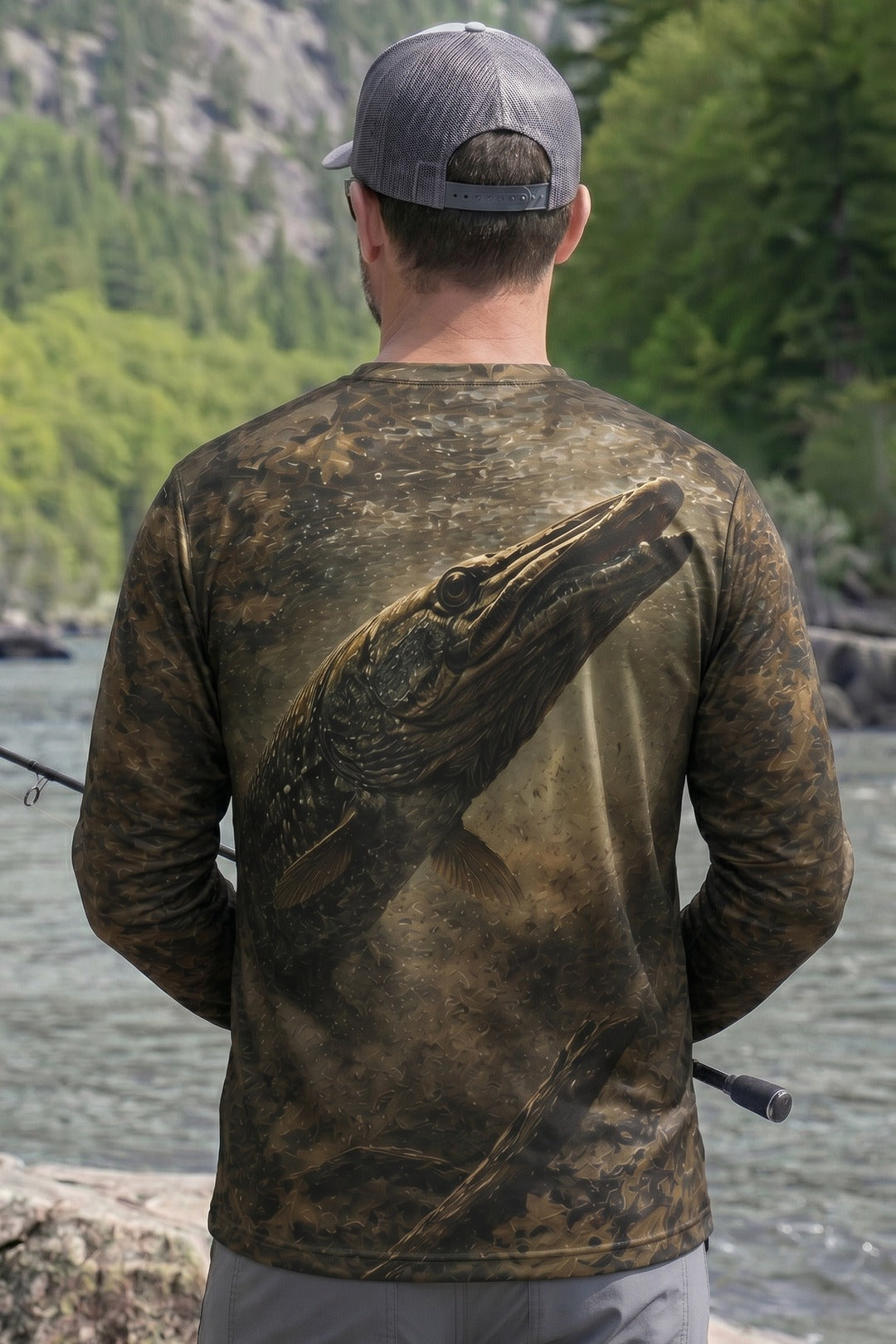 Performance Fishing Long Sleeve - Alligator gar Trinity Shadow - AOF28 lifestyle artwork side