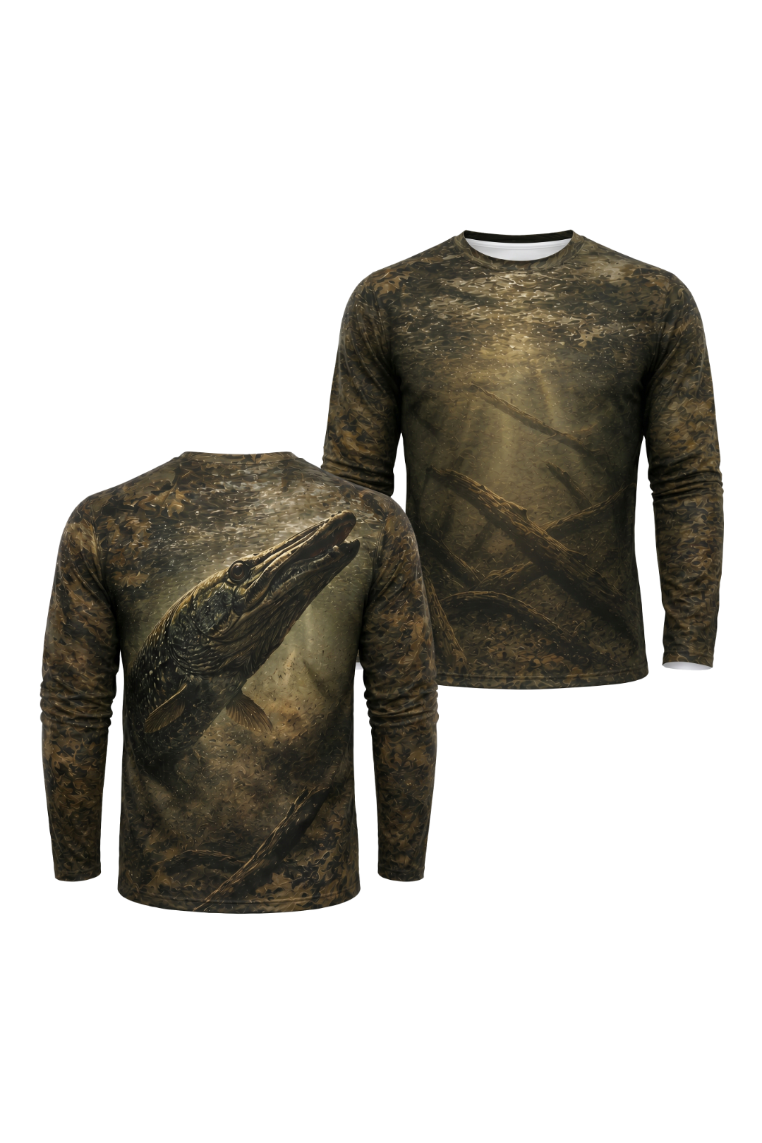 Performance Fishing Long Sleeve - Alligator gar Trinity Shadow - AOF28 two shirts front artwork