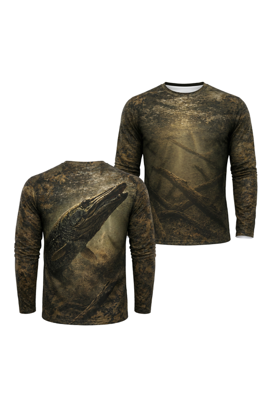 Performance Fishing Long Sleeve - Alligator gar Trinity Shadow - AOF28 two shirts front artwork