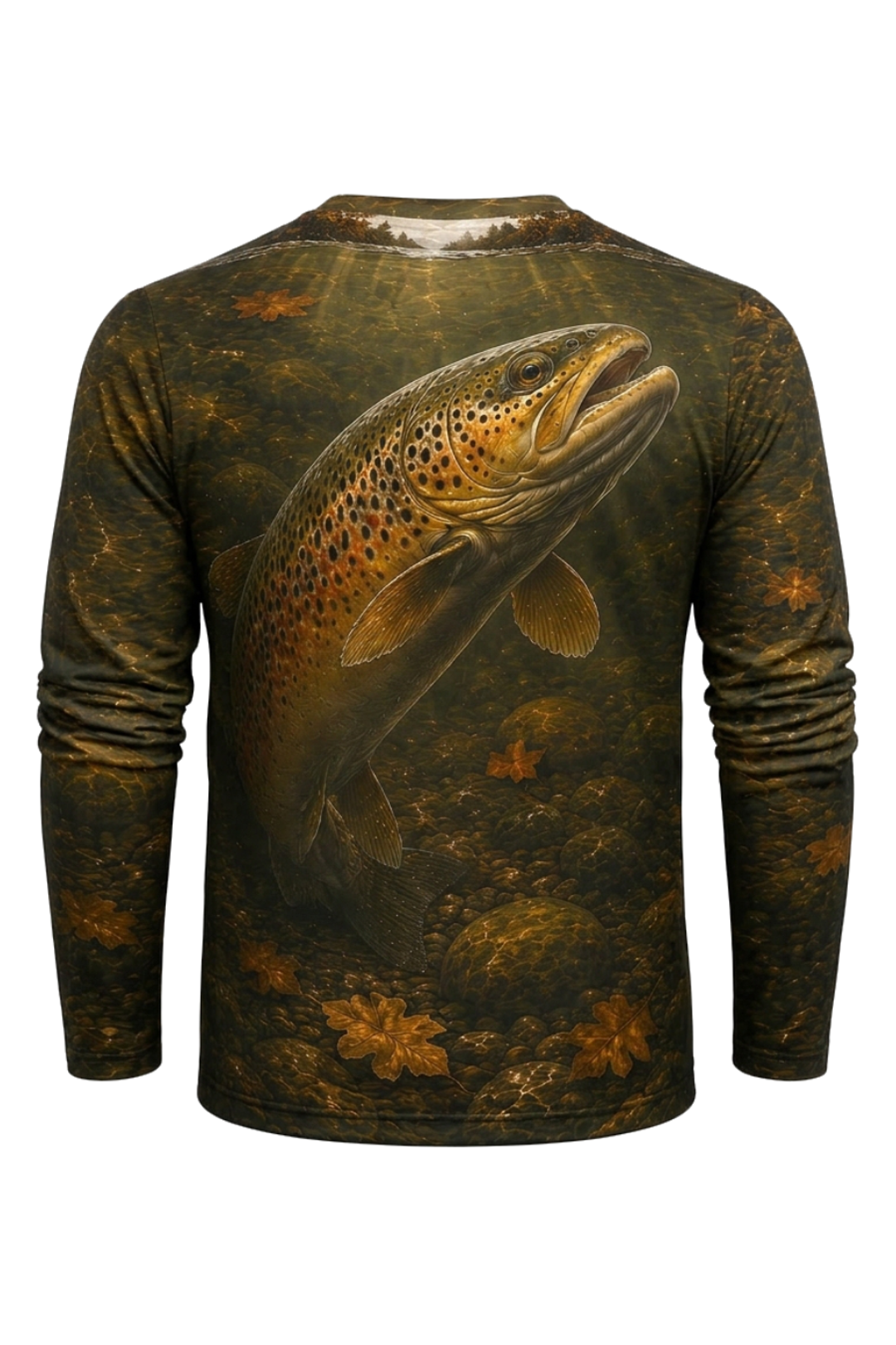 Performance Fishing Long Sleeve - Autumn River Brown Trout - RT09 mockup artwork side