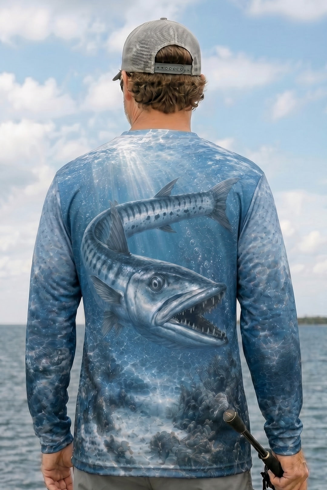 Performance Fishing Long Sleeve - Barracuda Reef Phantom - AOF47 lifestyle artwork side