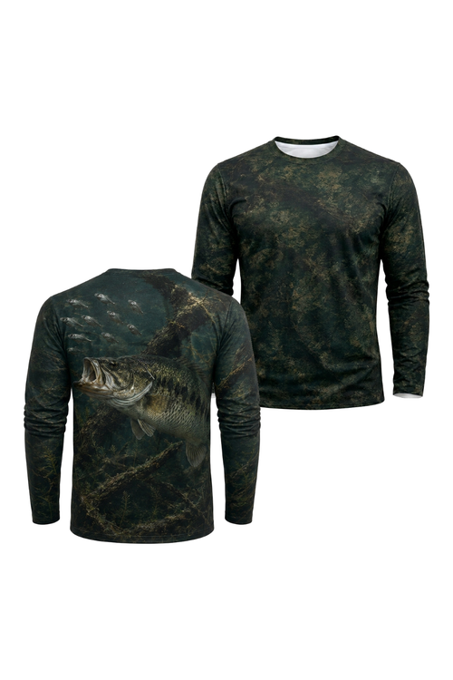 Performance Fishing Long Sleeve - Bass Ambush - RB01 two shirts front artwork
