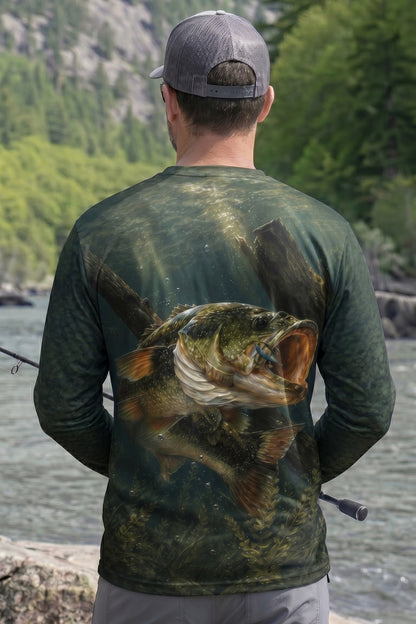 Performance Fishing Long Sleeve - Bass Timber Strike - AOF45 lifestyle artwork side