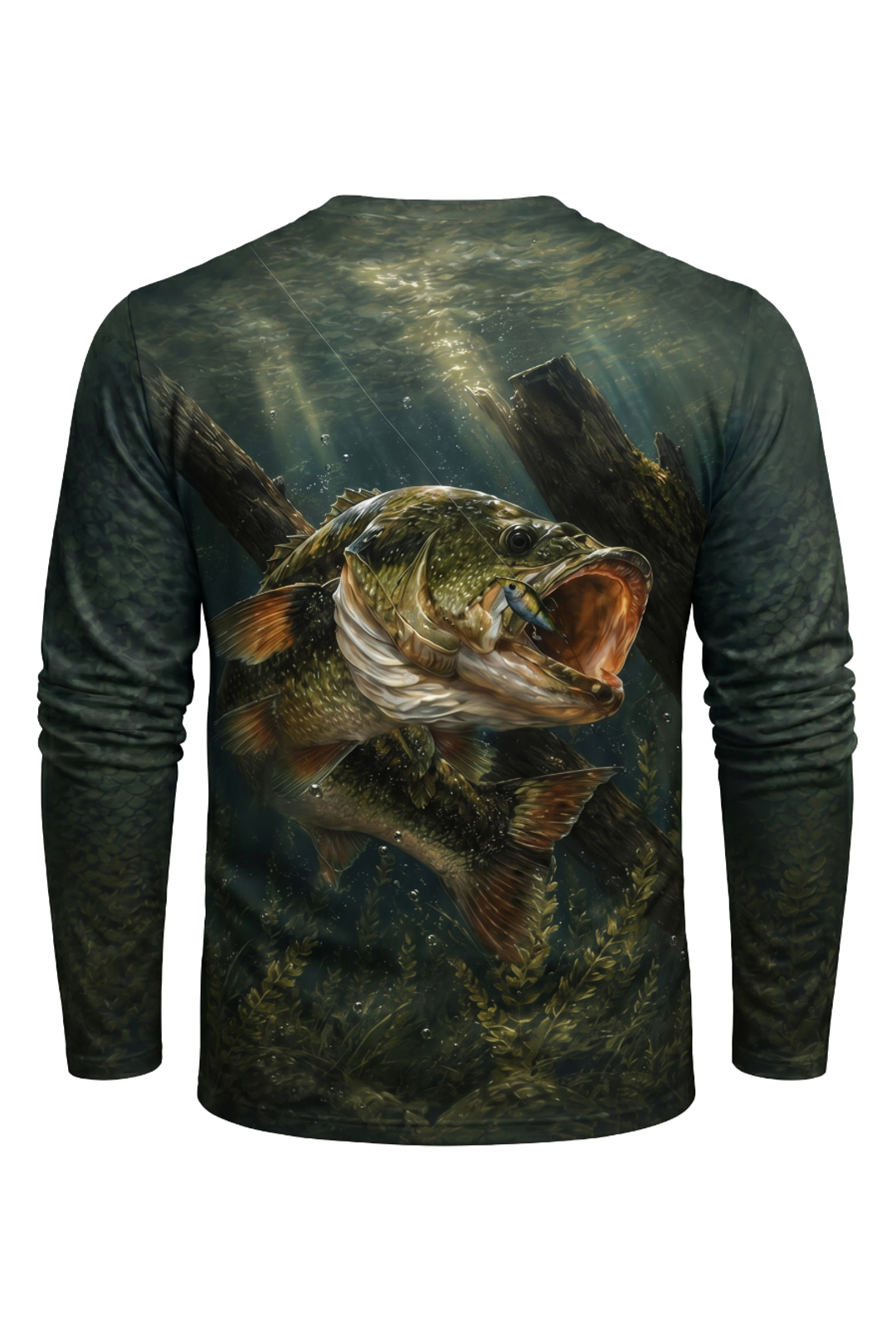 Performance Fishing Long Sleeve - Bass Timber Strike - AOF45 mockup artwork side