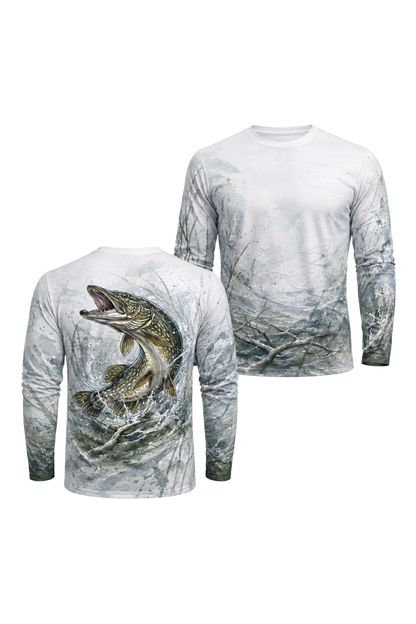 Performance Fishing Long Sleeve - Bay Ghost Pike - AOF96 two shirts front artwork