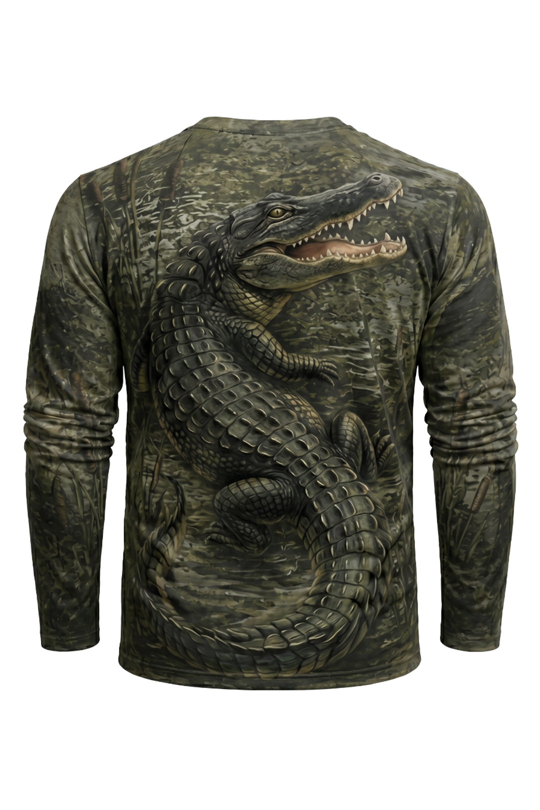 Performance Fishing Long Sleeve - Bayou Ambush Gator - AOF113 mockup artwork side