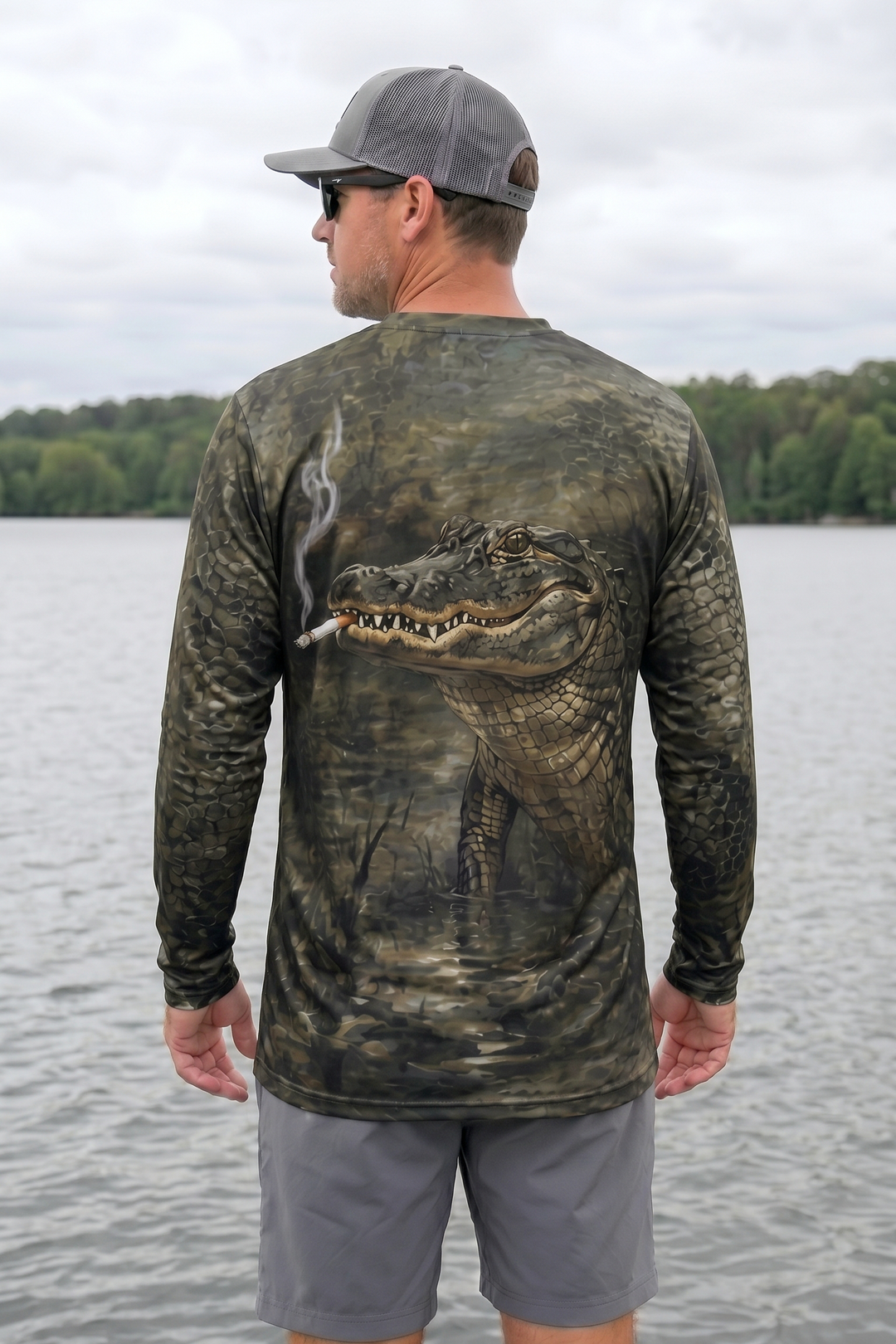 Performance Fishing Long Sleeve - Bayou Gator Smoke - AOF121 lifestyle artwork side