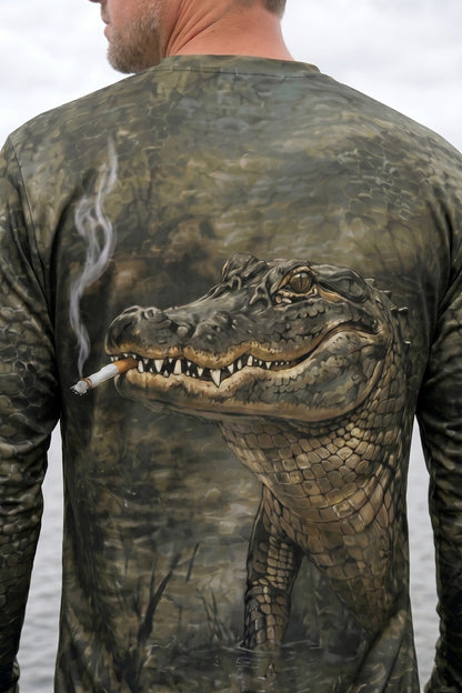 Performance Fishing Long Sleeve - Bayou Gator Smoke - AOF121 lifestyle artwork zoom