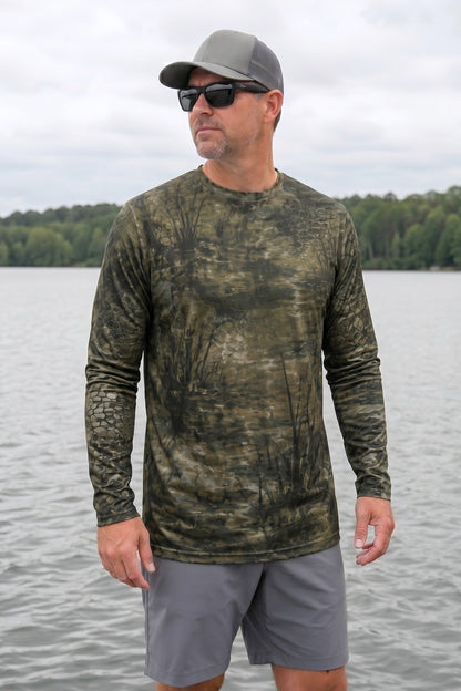 Performance Fishing Long Sleeve - Bayou Gator Smoke - AOF121 lifestyle opposite side