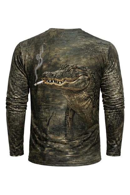 Performance Fishing Long Sleeve - Bayou Gator Smoke - AOF121 mockup artwork side