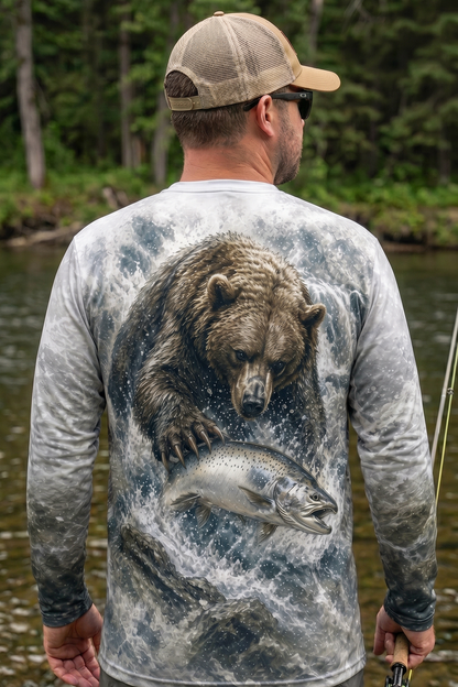 Performance Fishing Long Sleeve - Bear & Silver Salmon - AOF88 lifestyle artwork side