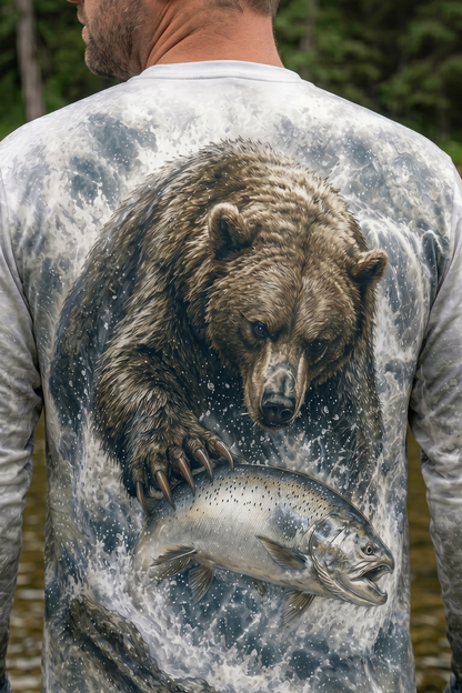 Performance Fishing Long Sleeve - Bear & Silver Salmon - AOF88 lifestyle artwork zoom