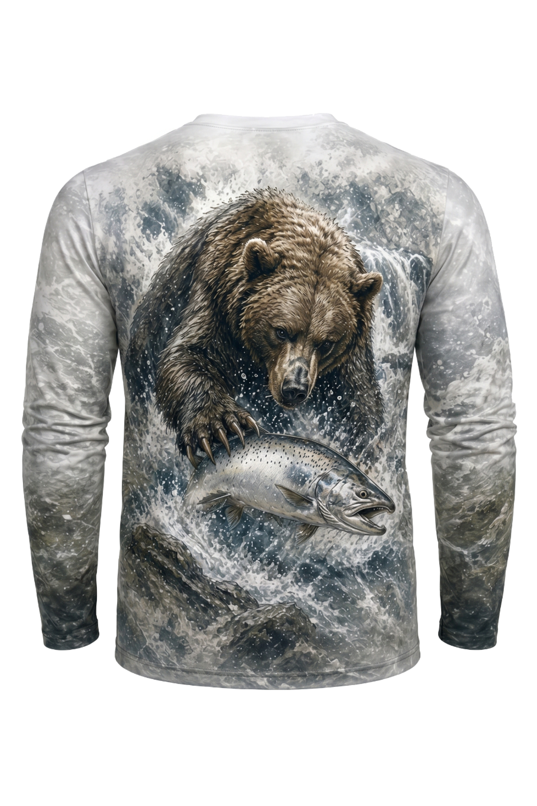 Performance Fishing Long Sleeve - Bear & Silver Salmon - AOF88 mockup artwork side