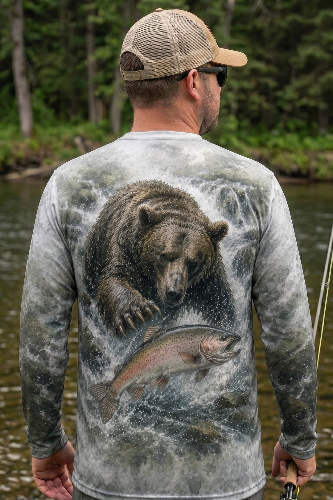 Performance Fishing Long Sleeve - Bear & Trout  - AOF89 lifestyle artwork side