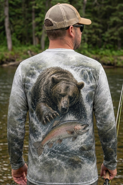 Performance Fishing Long Sleeve - Bear & Trout  - AOF89 lifestyle artwork side